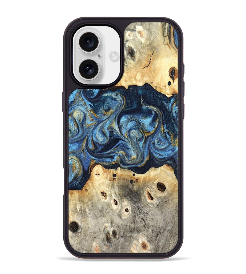 iPhone 16 Plus Wood Phone Case - Hosea (Teal & Gold, 825004)