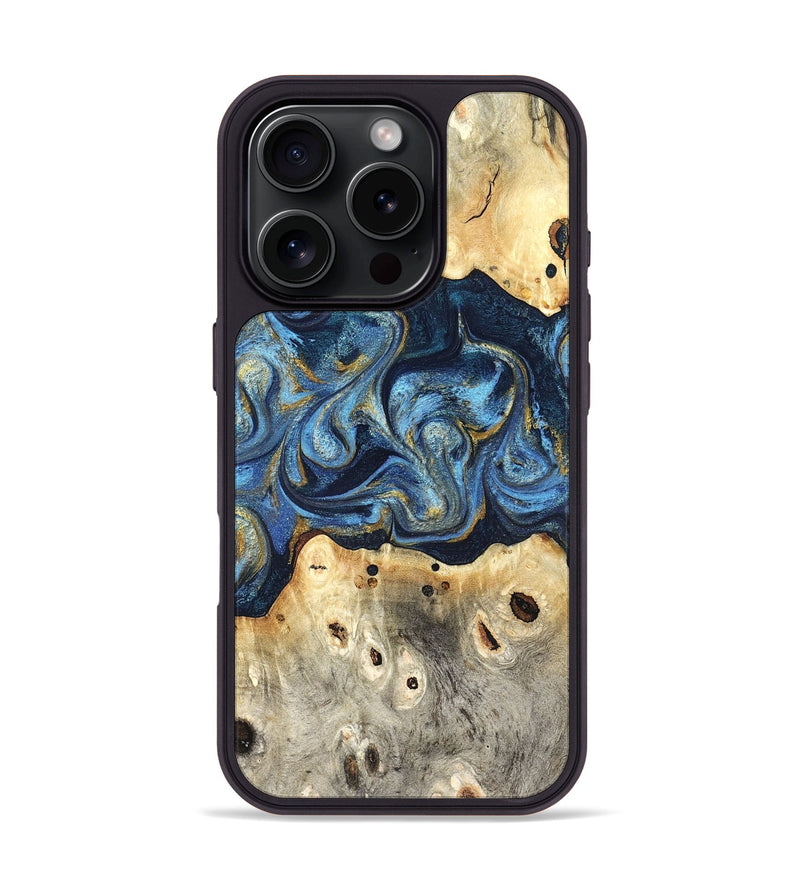 iPhone 16 Pro Wood Phone Case - Hosea (Teal & Gold, 825004)