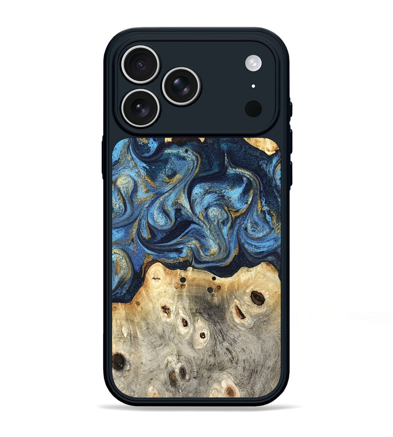 iPhone 17 Pro Max Wood Phone Case - Hosea (Teal & Gold, 825004)