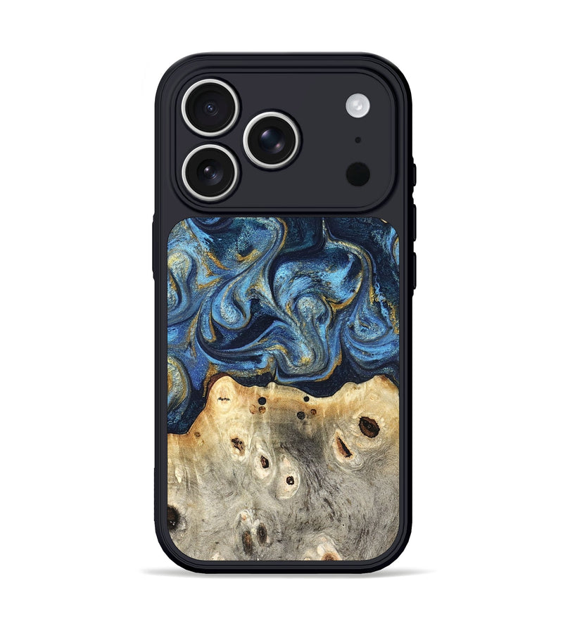 iPhone 17 Pro Wood Phone Case - Hosea (Teal & Gold, 825004)