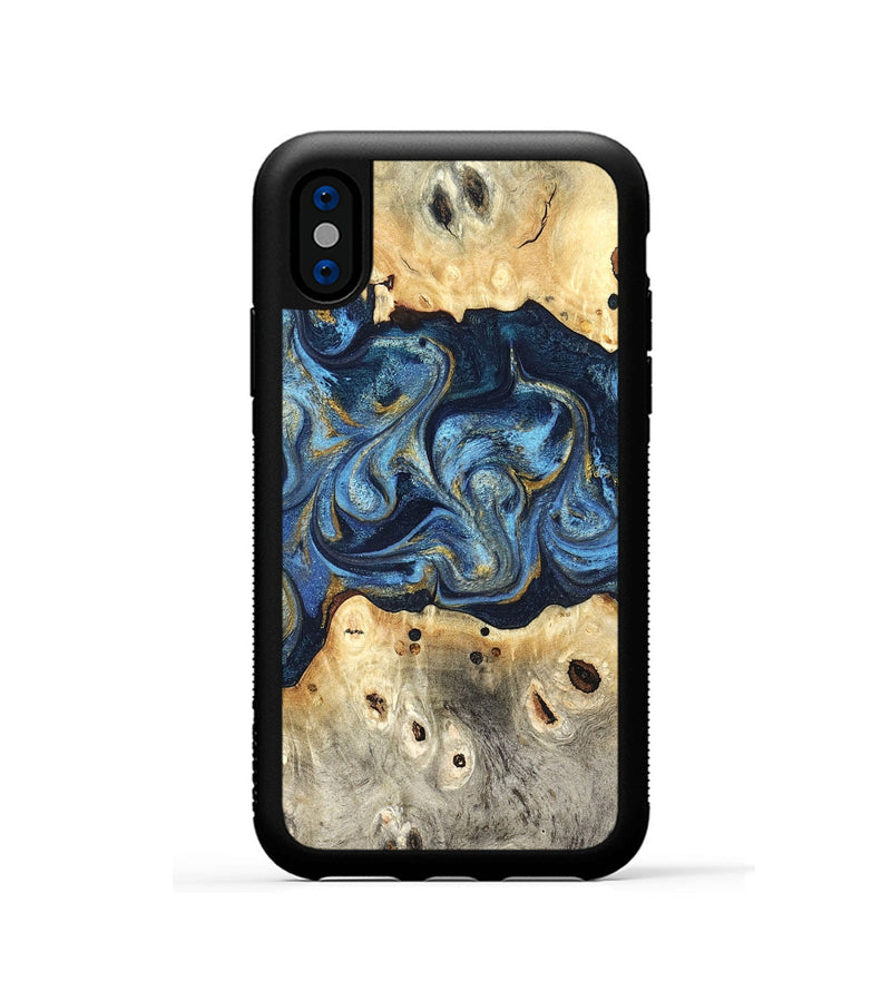 iPhone Xs Wood Phone Case - Hosea (Teal & Gold, 825004)