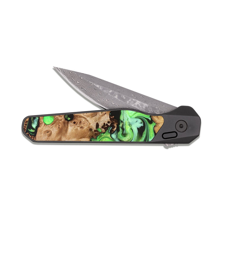 EDC Dark Damascus Wood Pocket Knife - Shyann (Green, 825006)