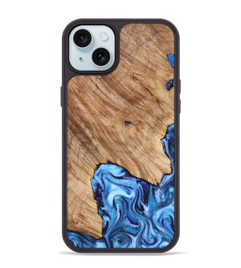 iPhone 15 Plus Wood Phone Case - Fiona (Blue, 825009)