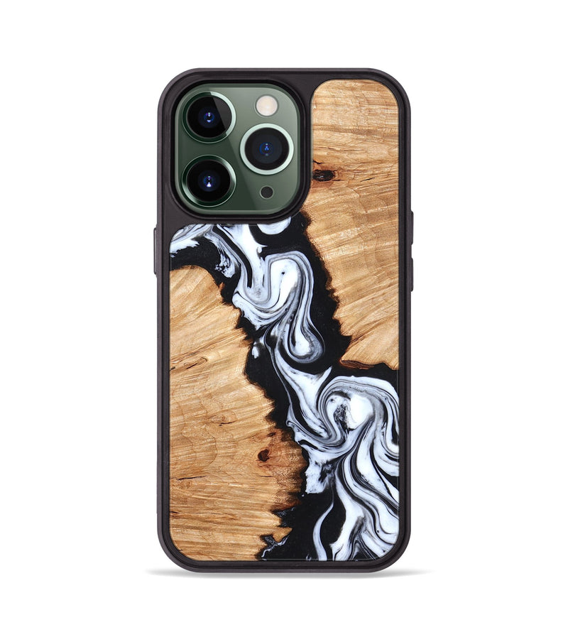 iPhone 13 Pro Wood Phone Case - Laisha (Black & White, 825019)