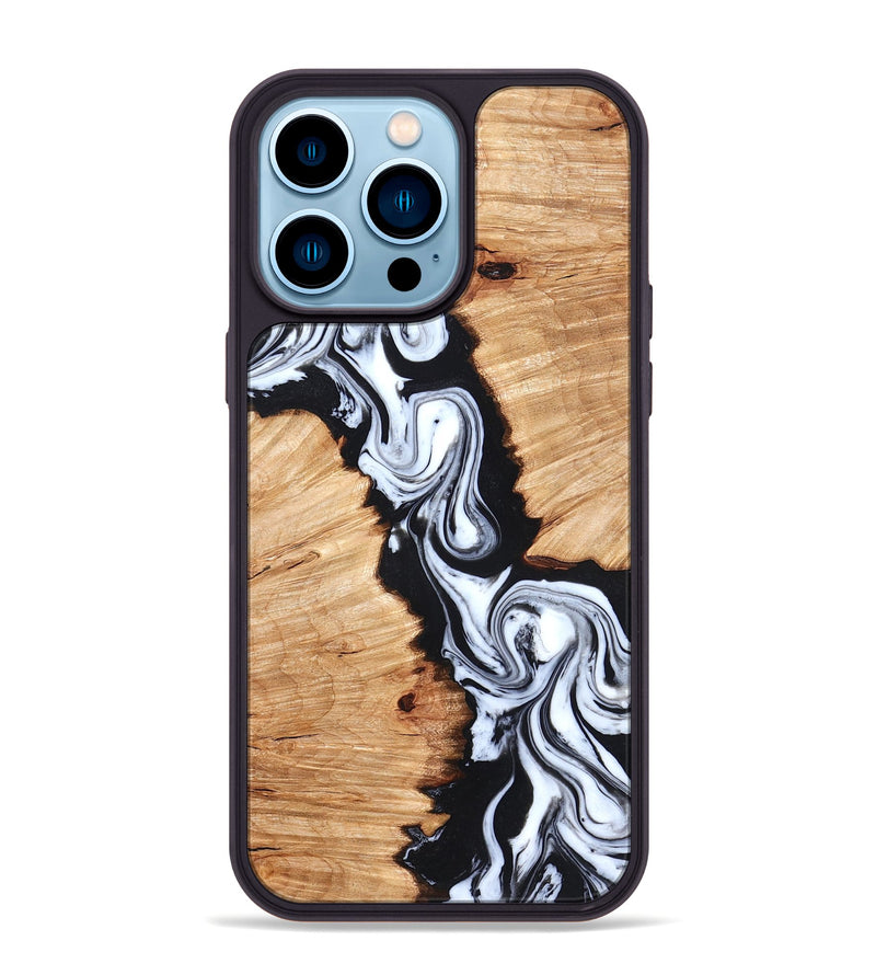iPhone 14 Pro Max Wood Phone Case - Laisha (Black & White, 825019)