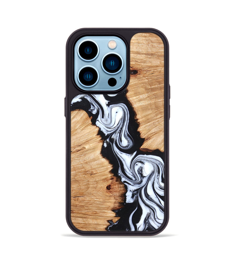 iPhone 14 Pro Wood Phone Case - Laisha (Black & White, 825019)