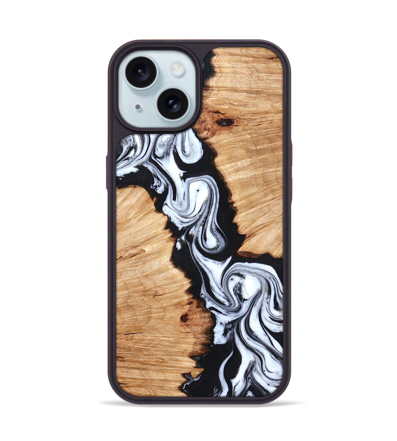 iPhone 15 Wood Phone Case - Laisha (Black & White, 825019)