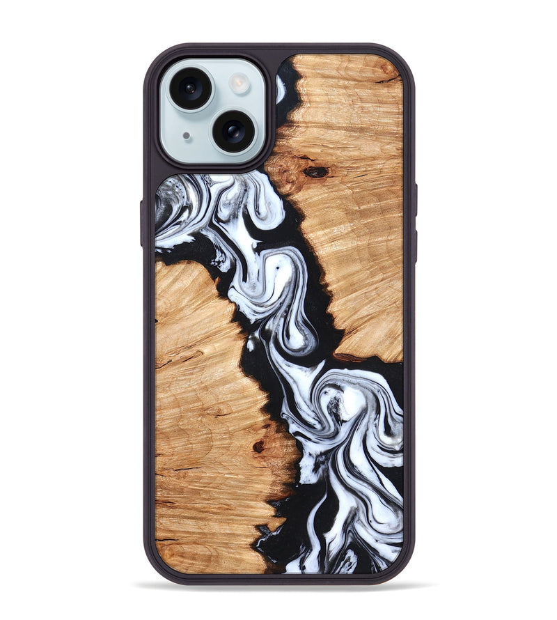 iPhone 15 Plus Wood Phone Case - Laisha (Black & White, 825019)