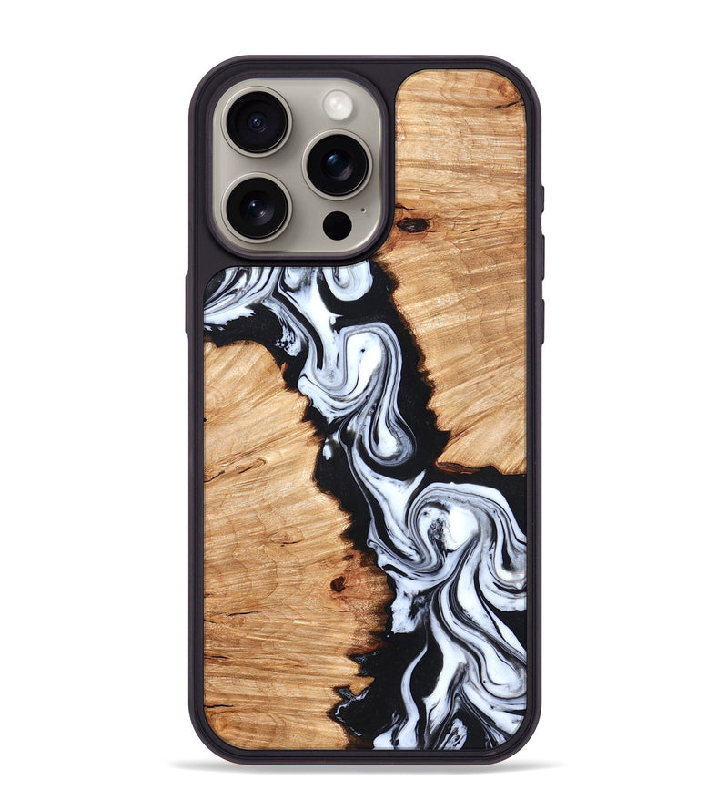iPhone 15 Pro Max Wood Phone Case - Laisha (Black & White, 825019)