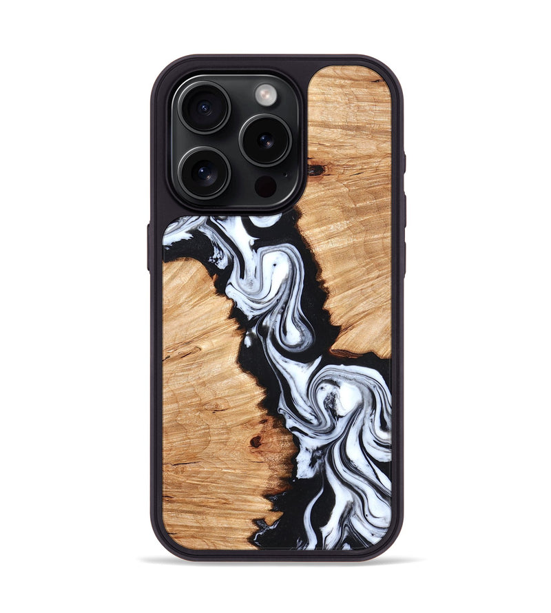iPhone 15 Pro Wood Phone Case - Laisha (Black & White, 825019)