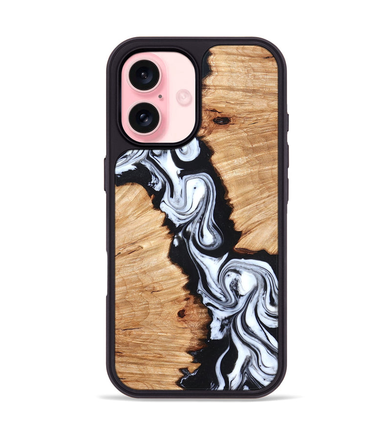 iPhone 16 Wood Phone Case - Laisha (Black & White, 825019)