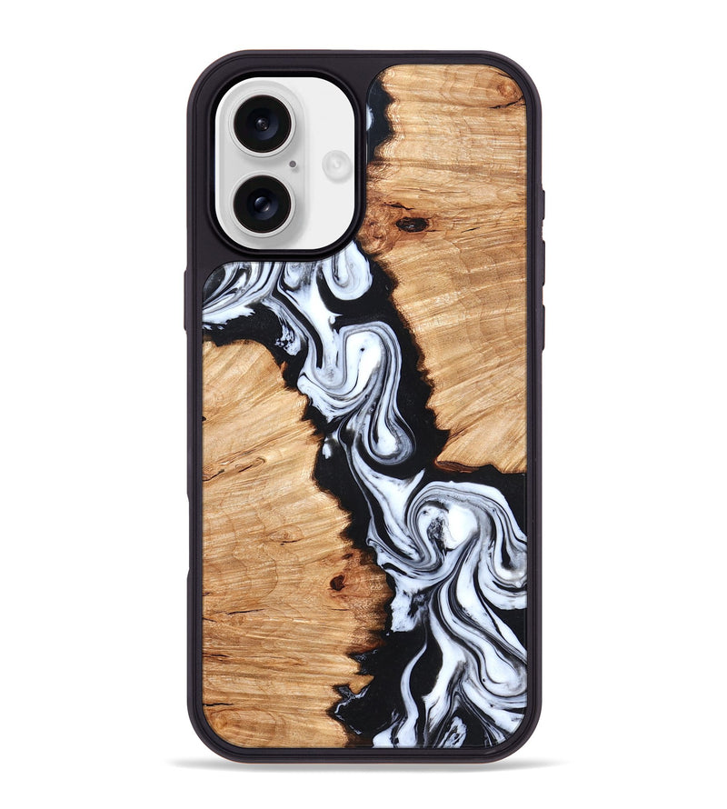 iPhone 16 Plus Wood Phone Case - Laisha (Black & White, 825019)