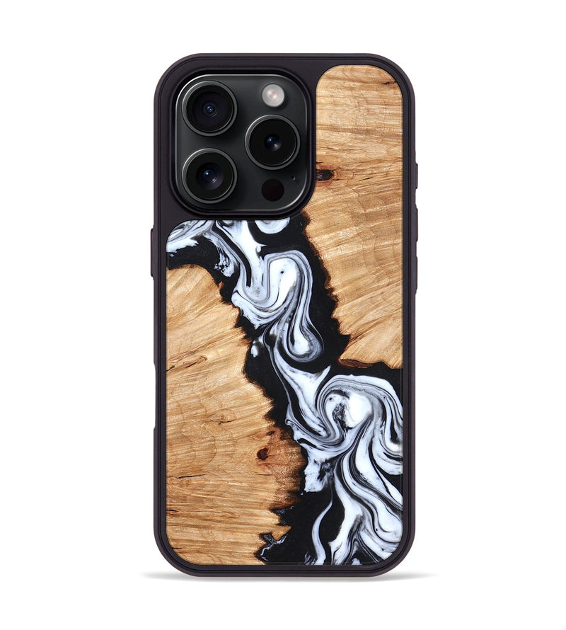 iPhone 16 Pro Wood Phone Case - Laisha (Black & White, 825019)