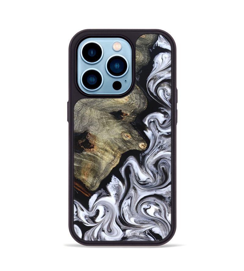 iPhone 14 Pro Wood Phone Case - Gino (Black & White, 825020)
