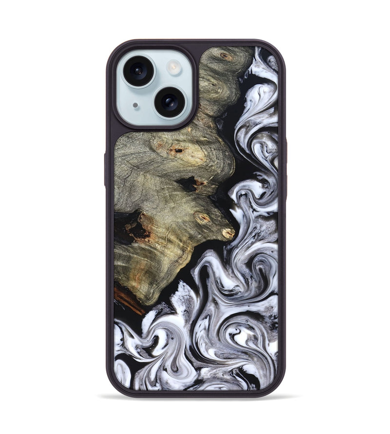 iPhone 15 Wood Phone Case - Gino (Black & White, 825020)