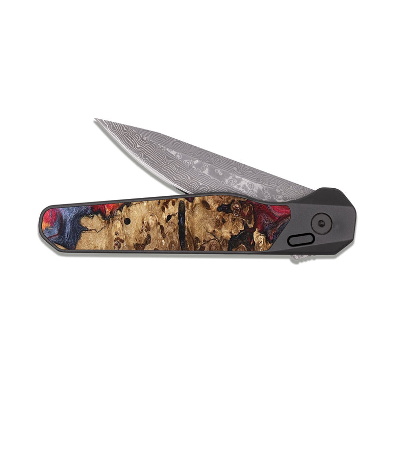 EDC Dark Damascus Wood Pocket Knife - Ashli (Red, 825025)
