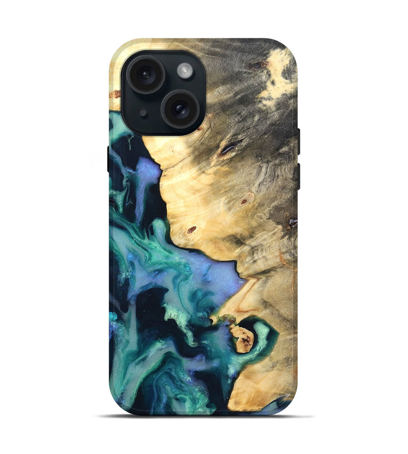 iPhone 15 Wood Live Edge Phone Case - Dangelo (Green, 825070)