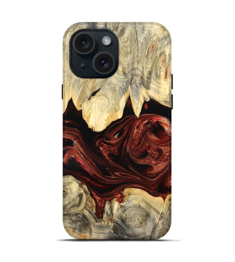 iPhone 15 Wood Live Edge Phone Case - Debrah (Red, 825114)