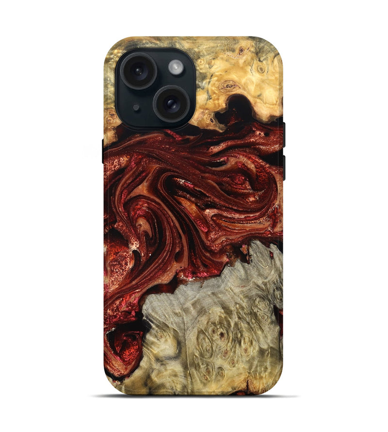 iPhone 15 Wood Live Edge Phone Case - Alison (Red, 825116)