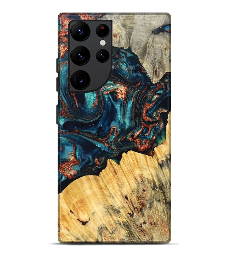 Galaxy S22 Ultra Wood Live Edge Phone Case - Joana (Teal & Gold, 825117)