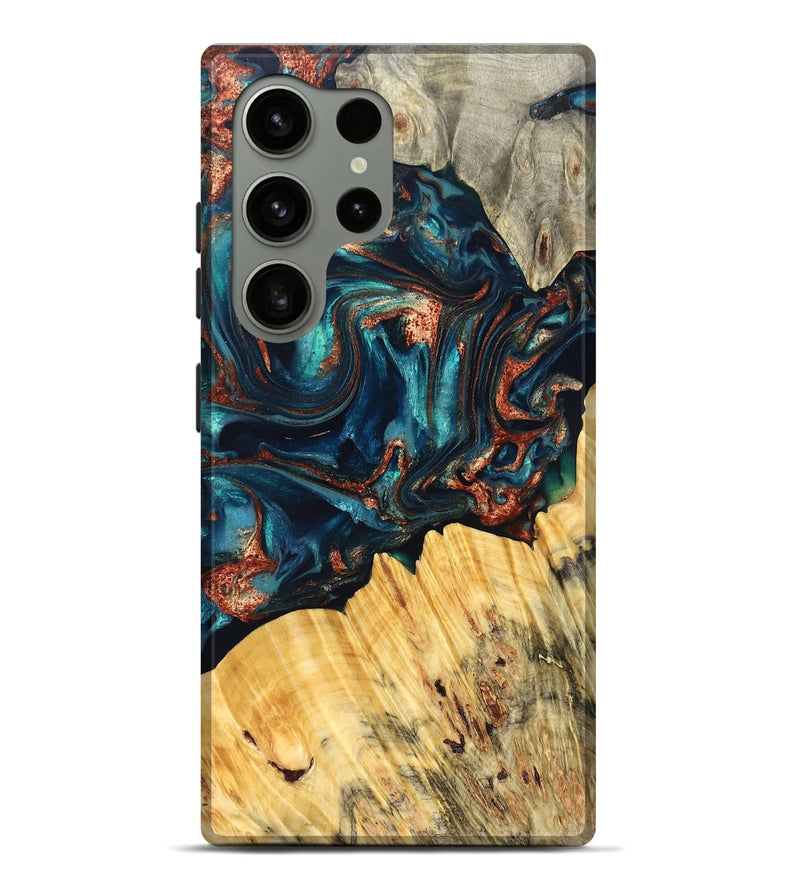 Galaxy S24 Ultra Wood Live Edge Phone Case - Joana (Teal & Gold, 825117)