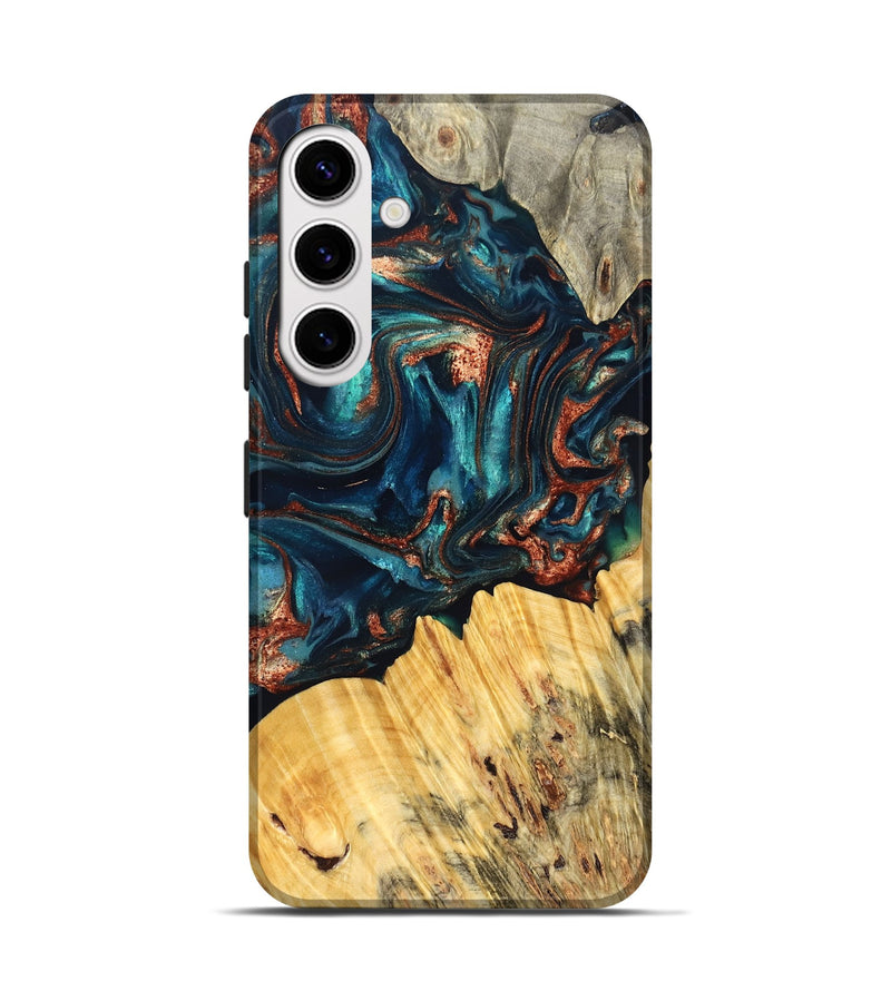 Galaxy S25 Wood Live Edge Phone Case - Joana (Teal & Gold, 825117)