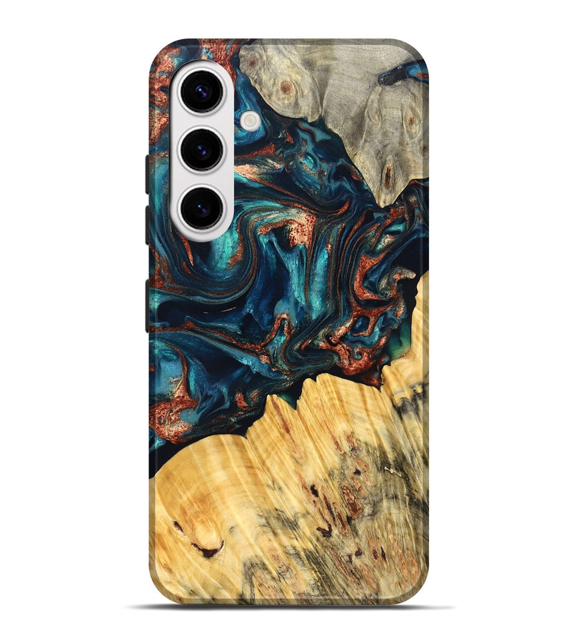 Galaxy S25 Plus Wood Live Edge Phone Case - Joana (Teal & Gold, 825117)