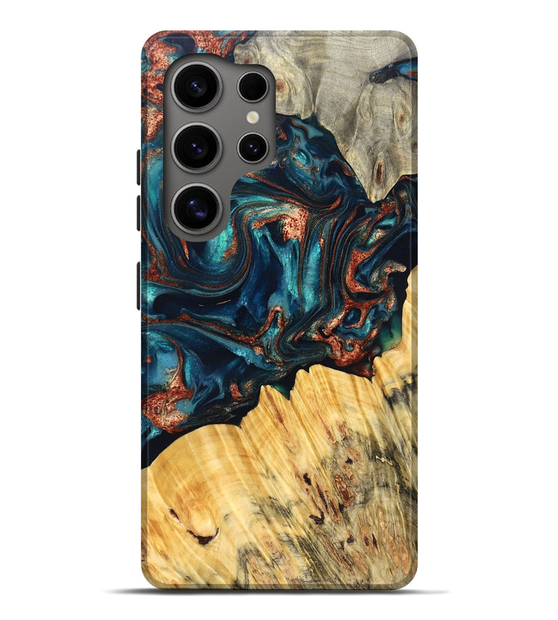 Galaxy S25 Ultra Wood Live Edge Phone Case - Joana (Teal & Gold, 825117)
