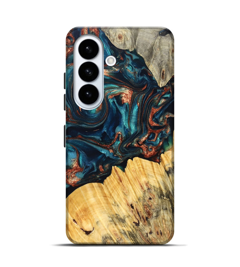Galaxy S26 Wood Live Edge Phone Case - Joana (Teal & Gold, 825117)