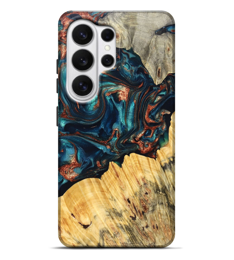 Galaxy S26 Ultra Wood Live Edge Phone Case - Joana (Teal & Gold, 825117)