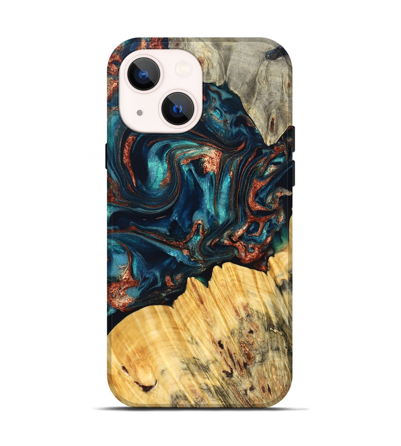 iPhone 14 Wood Live Edge Phone Case - Joana (Teal & Gold, 825117)