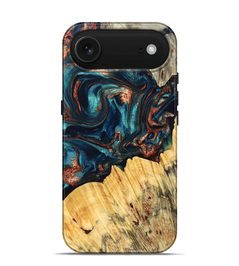 iPhone 17 Air Wood Live Edge Phone Case - Joana (Teal & Gold, 825117)