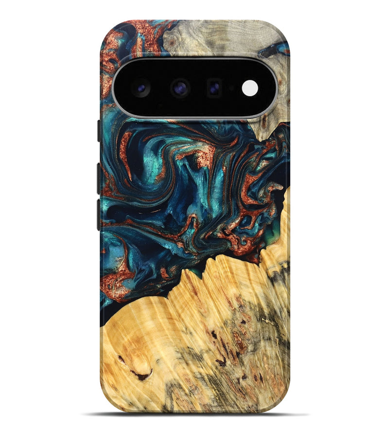 Pixel 11 Pro XL Wood Live Edge Phone Case - Joana (Teal & Gold, 825117)