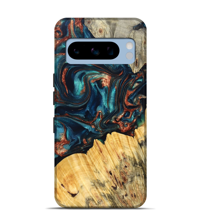 Pixel 8 Pro Wood Live Edge Phone Case - Joana (Teal & Gold, 825117)