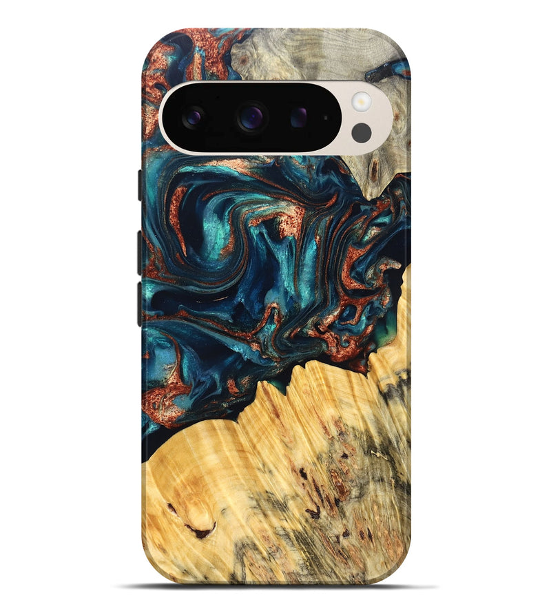 Pixel 9 Pro XL Wood Live Edge Phone Case - Joana (Teal & Gold, 825117)