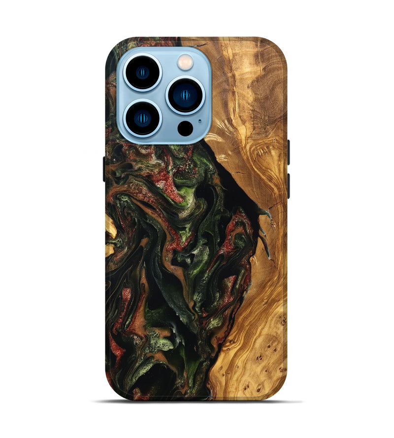iPhone 14 Pro Wood Live Edge Phone Case - Debi (Green, 825119)