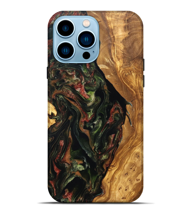 iPhone 14 Pro Max Wood Live Edge Phone Case - Debi (Green, 825119)