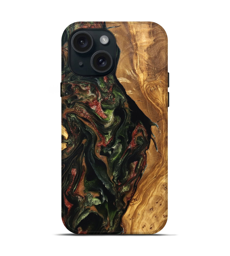 iPhone 15 Wood Live Edge Phone Case - Debi (Green, 825119)