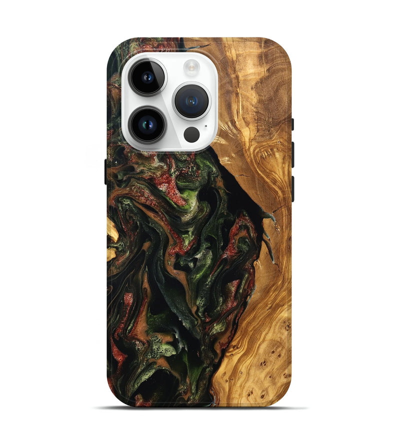 iPhone 15 Pro Wood Live Edge Phone Case - Debi (Green, 825119)