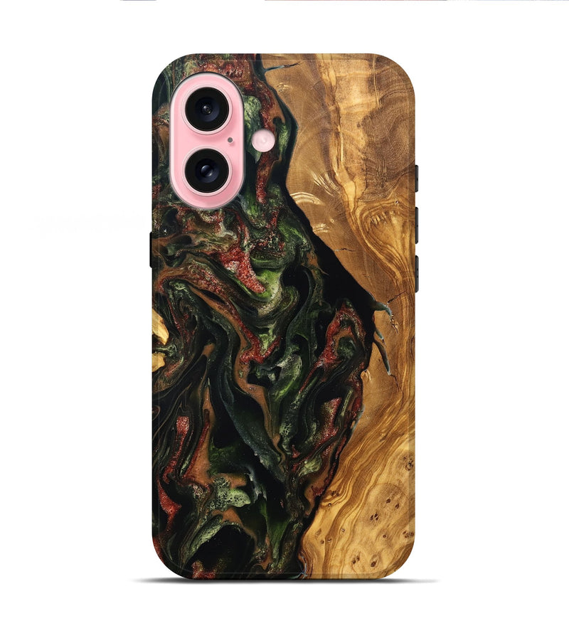 iPhone 16 Wood Live Edge Phone Case - Debi (Green, 825119)