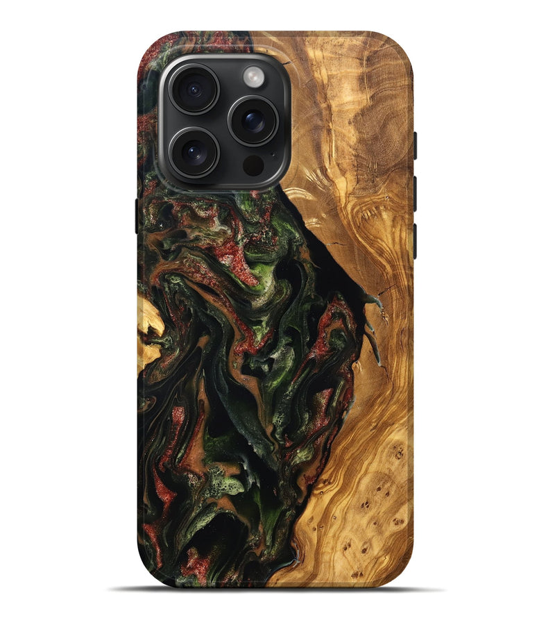 iPhone 16 Pro Max Wood Live Edge Phone Case - Debi (Green, 825119)