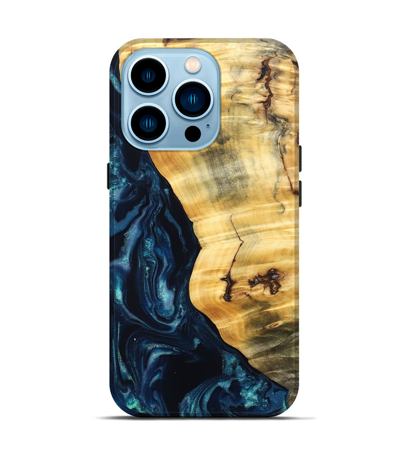 iPhone 14 Pro Wood Live Edge Phone Case - Liz (Blue, 825122)