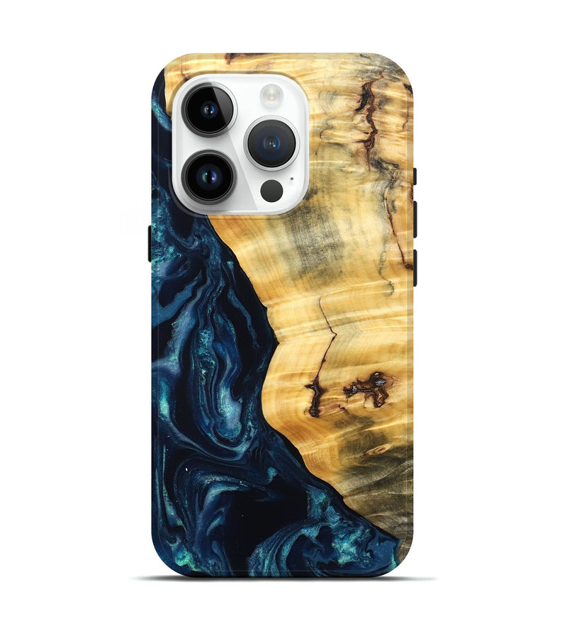 iPhone 15 Pro Wood Live Edge Phone Case - Liz (Blue, 825122)