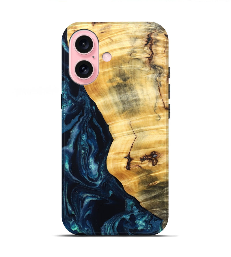 iPhone 16 Wood Live Edge Phone Case - Liz (Blue, 825122)
