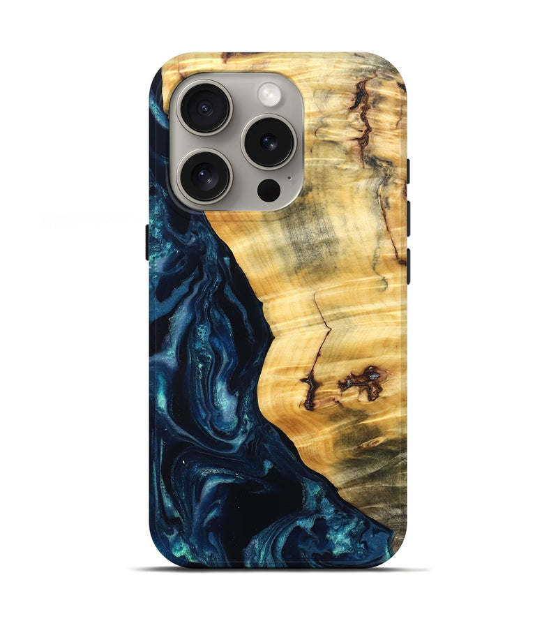 iPhone 16 Pro Wood Live Edge Phone Case - Liz (Blue, 825122)