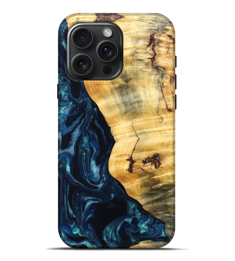 iPhone 16 Pro Max Wood Live Edge Phone Case - Liz (Blue, 825122)
