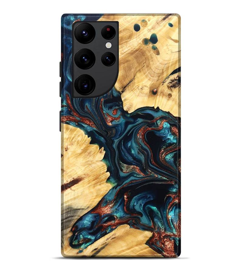 Galaxy S22 Ultra Wood Live Edge Phone Case - Amayah (Teal & Gold, 825123)