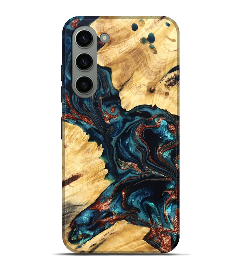 Galaxy S23 Plus Wood Live Edge Phone Case - Amayah (Teal & Gold, 825123)