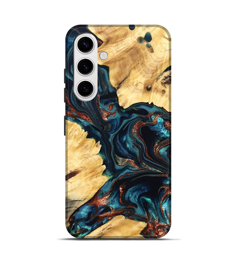 Galaxy S25 Wood Live Edge Phone Case - Amayah (Teal & Gold, 825123)