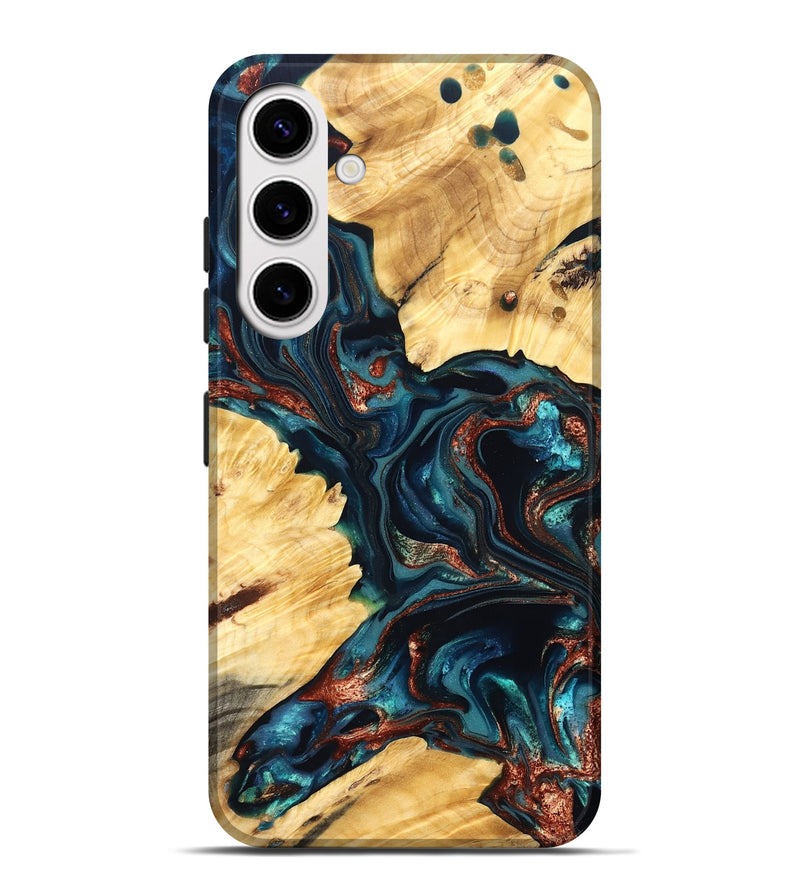Galaxy S25 Plus Wood Live Edge Phone Case - Amayah (Teal & Gold, 825123)